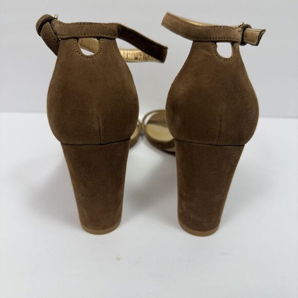 STUART WEITZMAN nearlynude Block Heel Sandal Sz 8.5 Brown Suede Spain - Picture 4 of 8